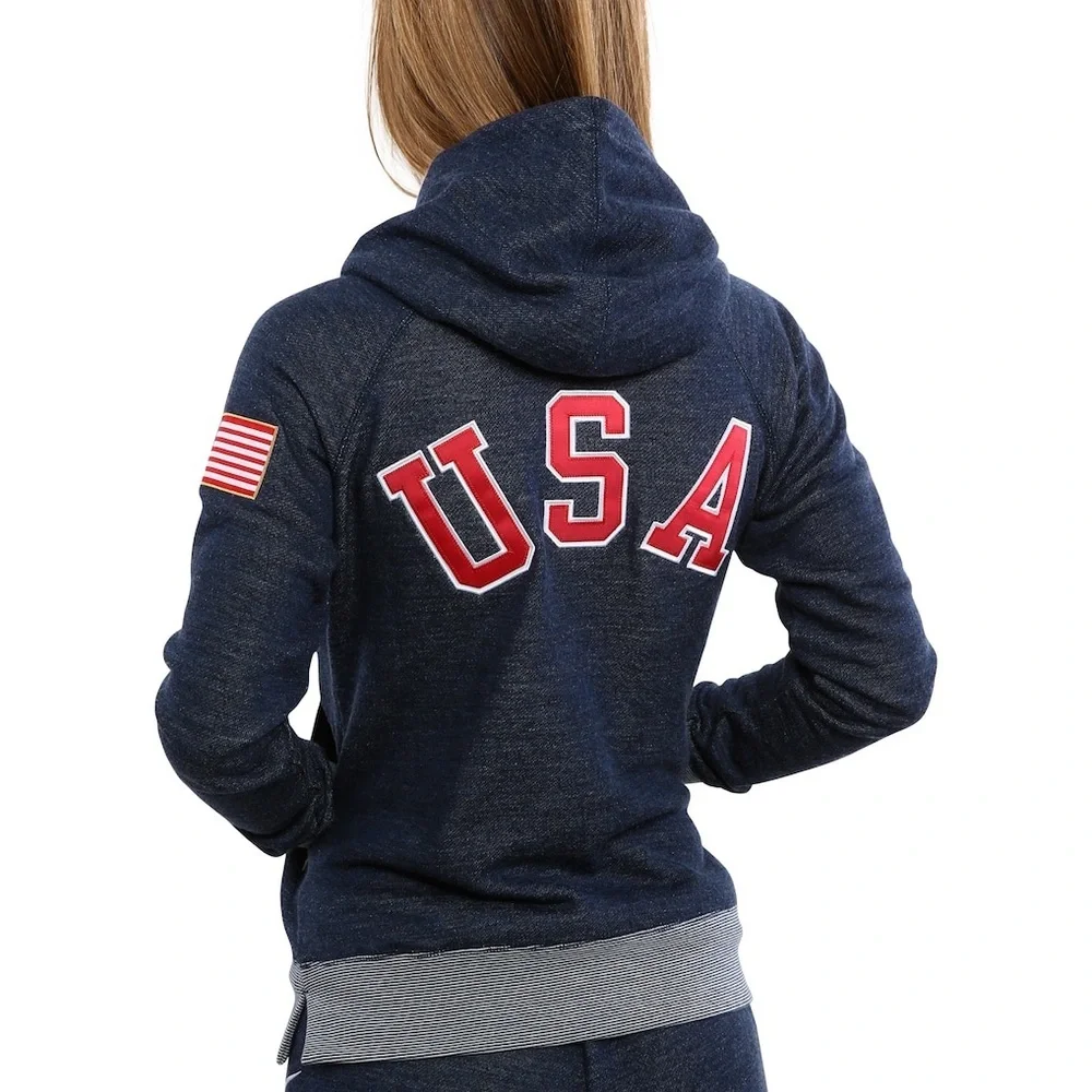 Nike Team USA Winter Olympics Wool Fleece Pullover Funnel Hoodie Navy Large